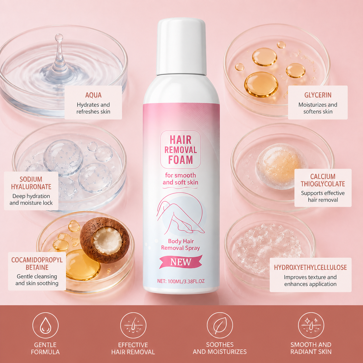 Gentle Hair Removal Spray with Moisturizing Skin Care Formula