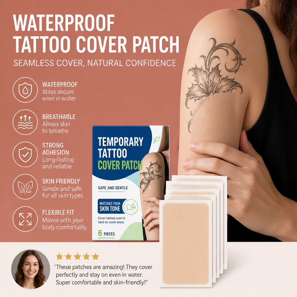 EELHOE Tattoo Cover-Up Stickers conform to the skin, are invisible, lightweight, breathable, and portable for everyday use.