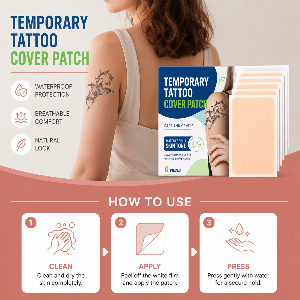 EELHOE Tattoo Cover-Up Stickers conform to the skin, are invisible, lightweight, breathable, and portable for everyday use.