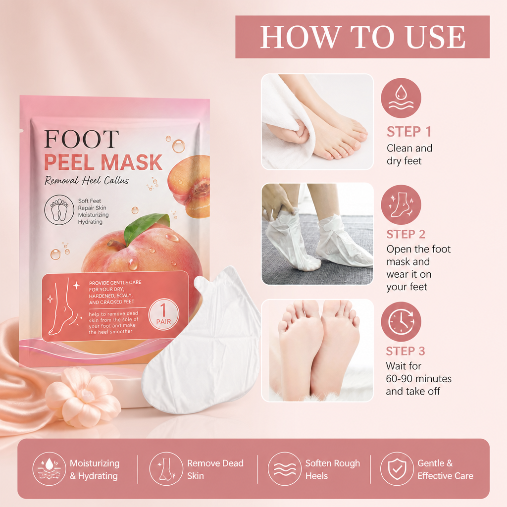 Peach Exfoliating Foot Mask – Moisturizing Care for Soft, Smooth Feet
