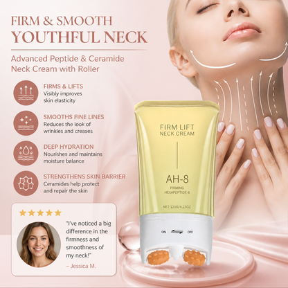 Peptide & Ceramide Neck Cream with Roller for Smooth, Firm-Looking Skin