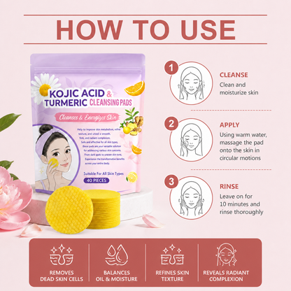 Turmeric & Kojic Acid Cleansing Pads for Smooth, Radiant-Looking Skin