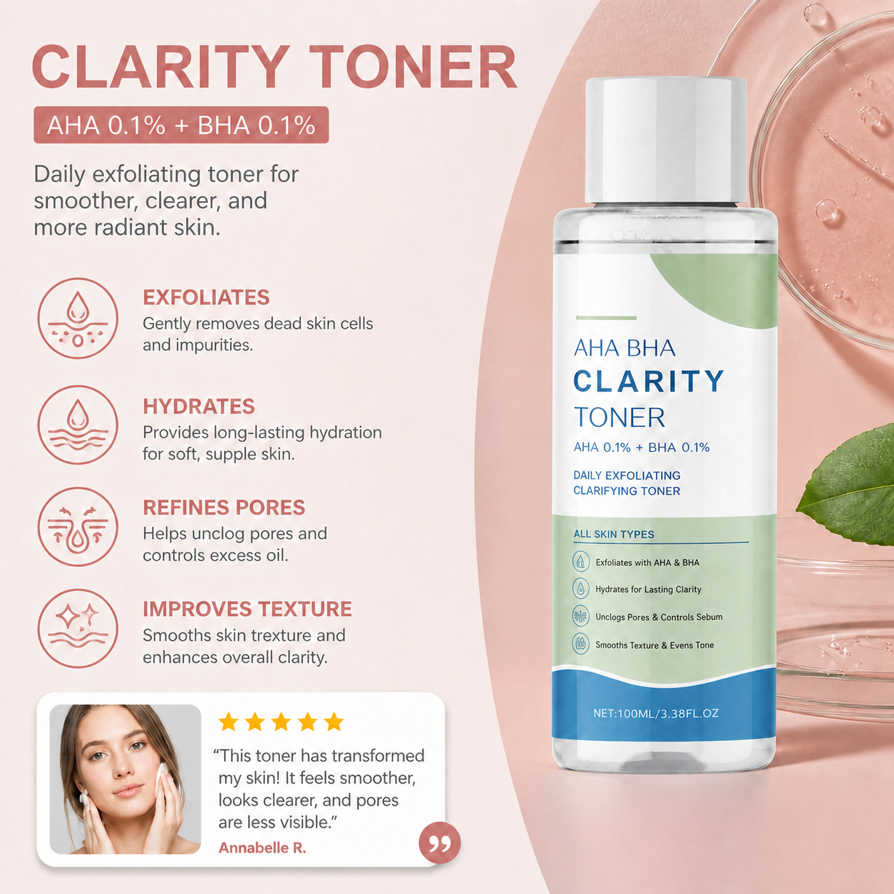 Clarifying Lactic Acid Toner – Smooth, Hydrated & Refined Looking Skin