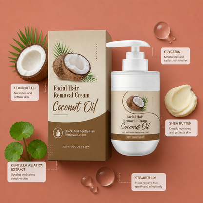 Coconut Oil Facial Hair Removal Cream for Smooth Soft Skin Care