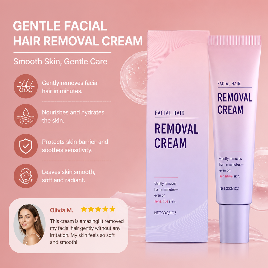 Gentle Facial Hair Removal Cream with Nourishing Skin Care Formula