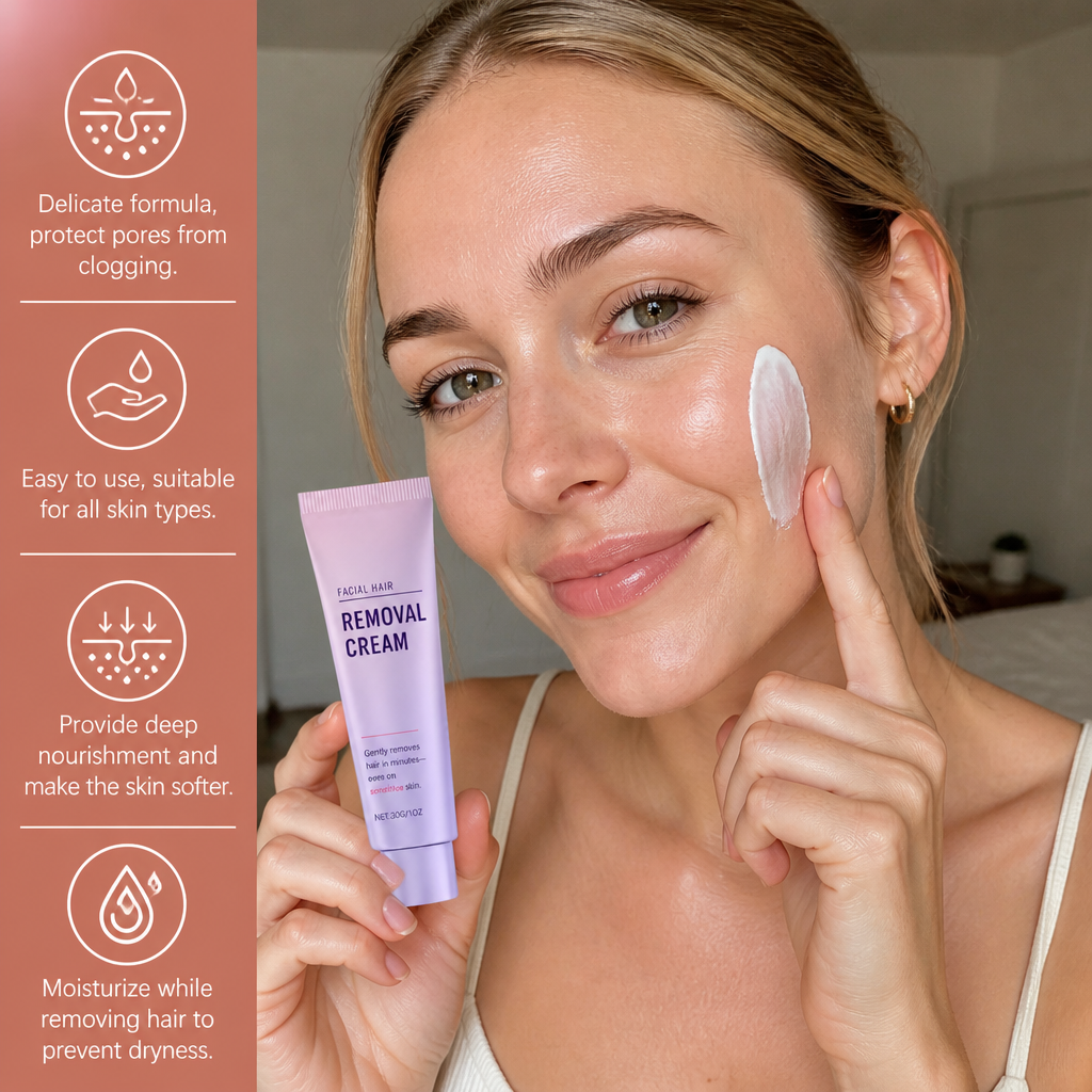 Gentle Facial Hair Removal Cream with Nourishing Skin Care Formula