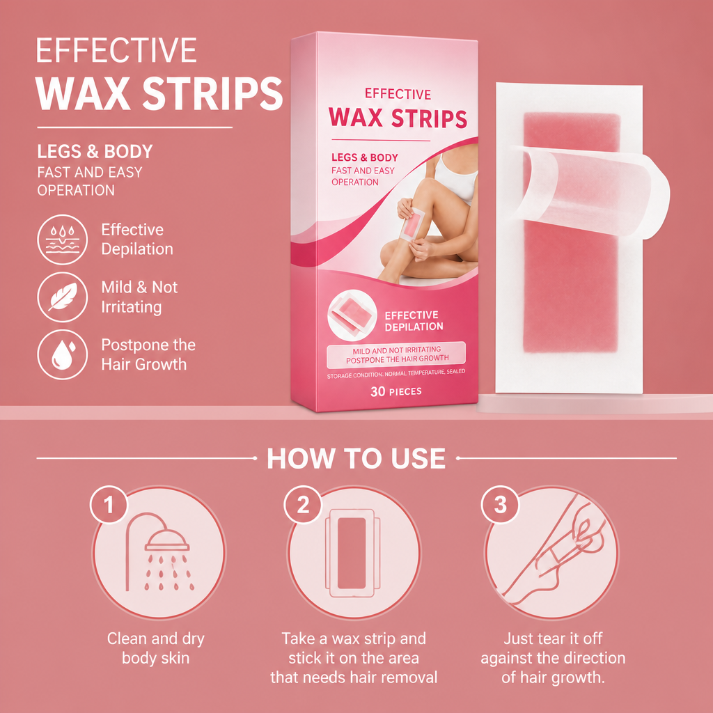 Gentle Wax Hair Removal Strips with Nourishing Skin Care