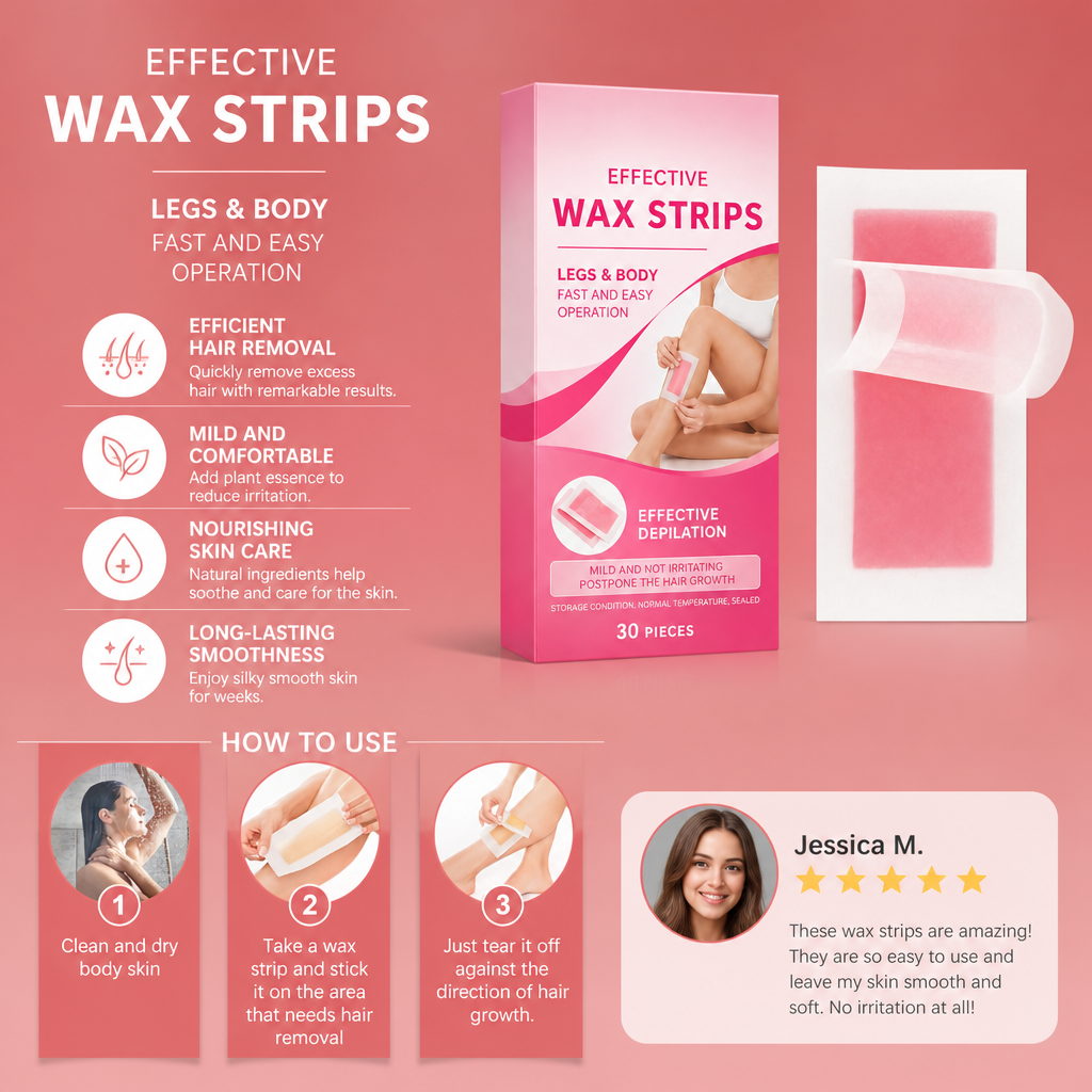 Gentle Wax Hair Removal Strips with Nourishing Skin Care