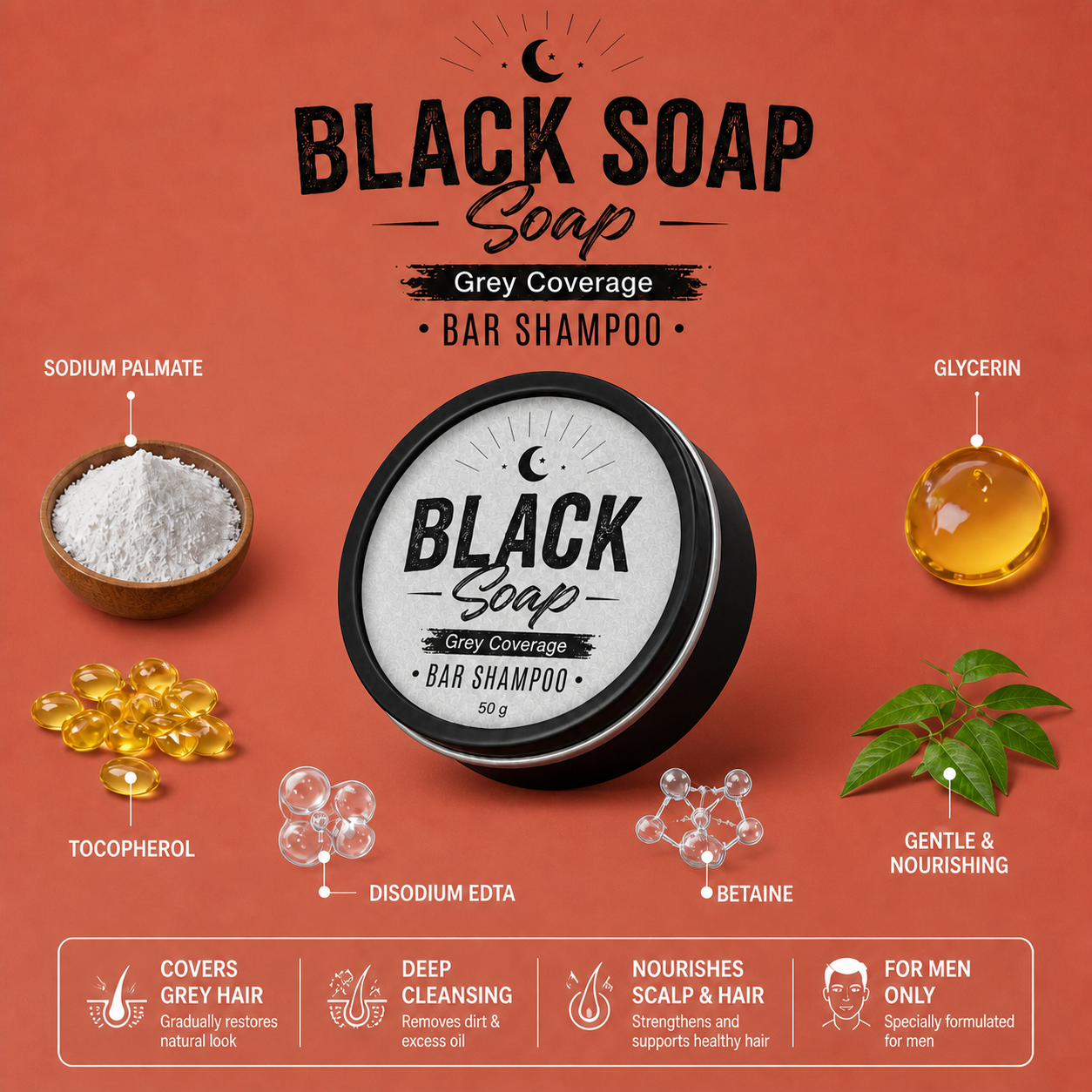 Black Nourishing Hair Soap Bar – Gentle Cleansing & Scalp Care Formula