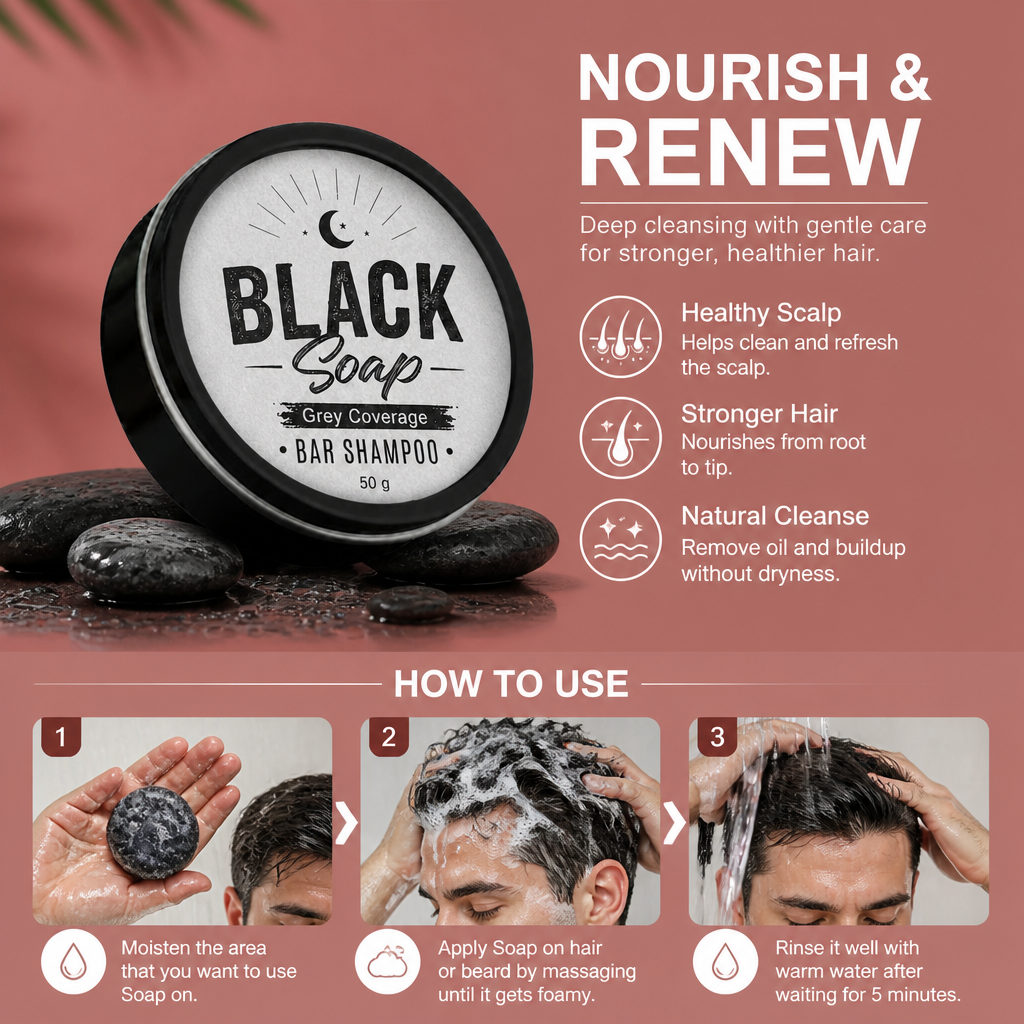 Black Nourishing Hair Soap Bar – Gentle Cleansing & Scalp Care Formula