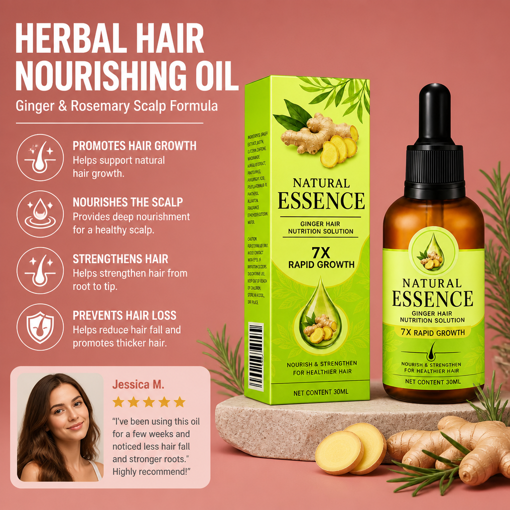 Herbal Hair Nourishing Oil – Ginger & Rosemary Scalp Formula