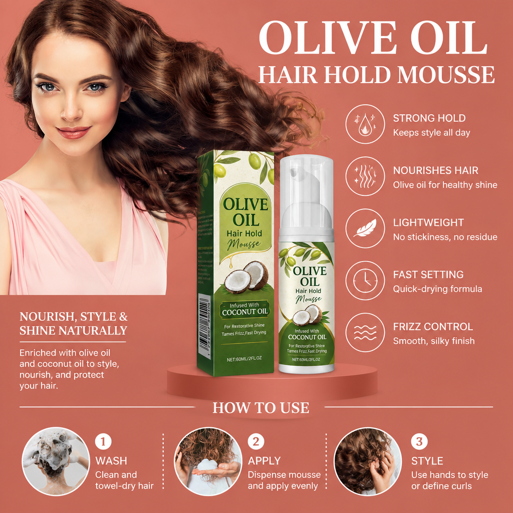 Olive Oil Hair Hold Mousse – Lightweight Styling And Nourishing Formula