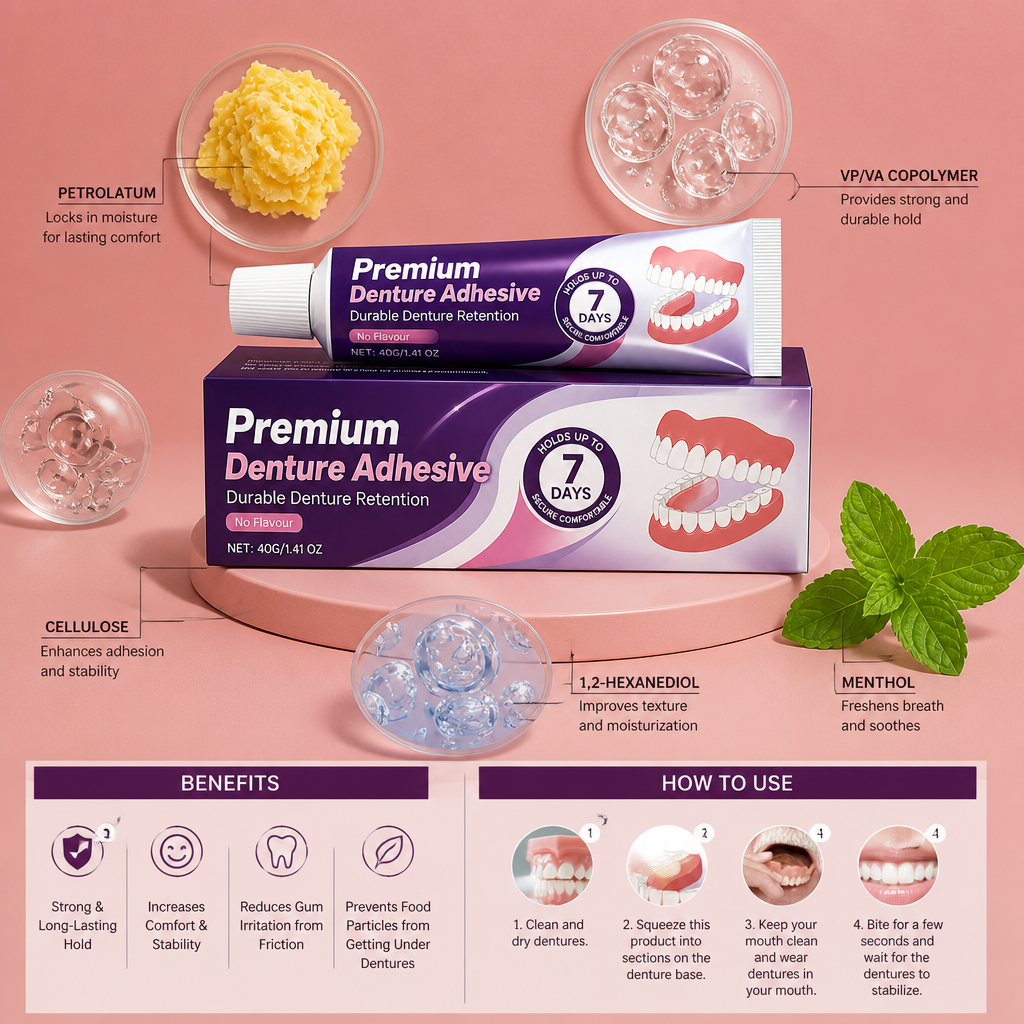 Premium Denture Adhesive – Strong Hold for Comfortable Denture Wear