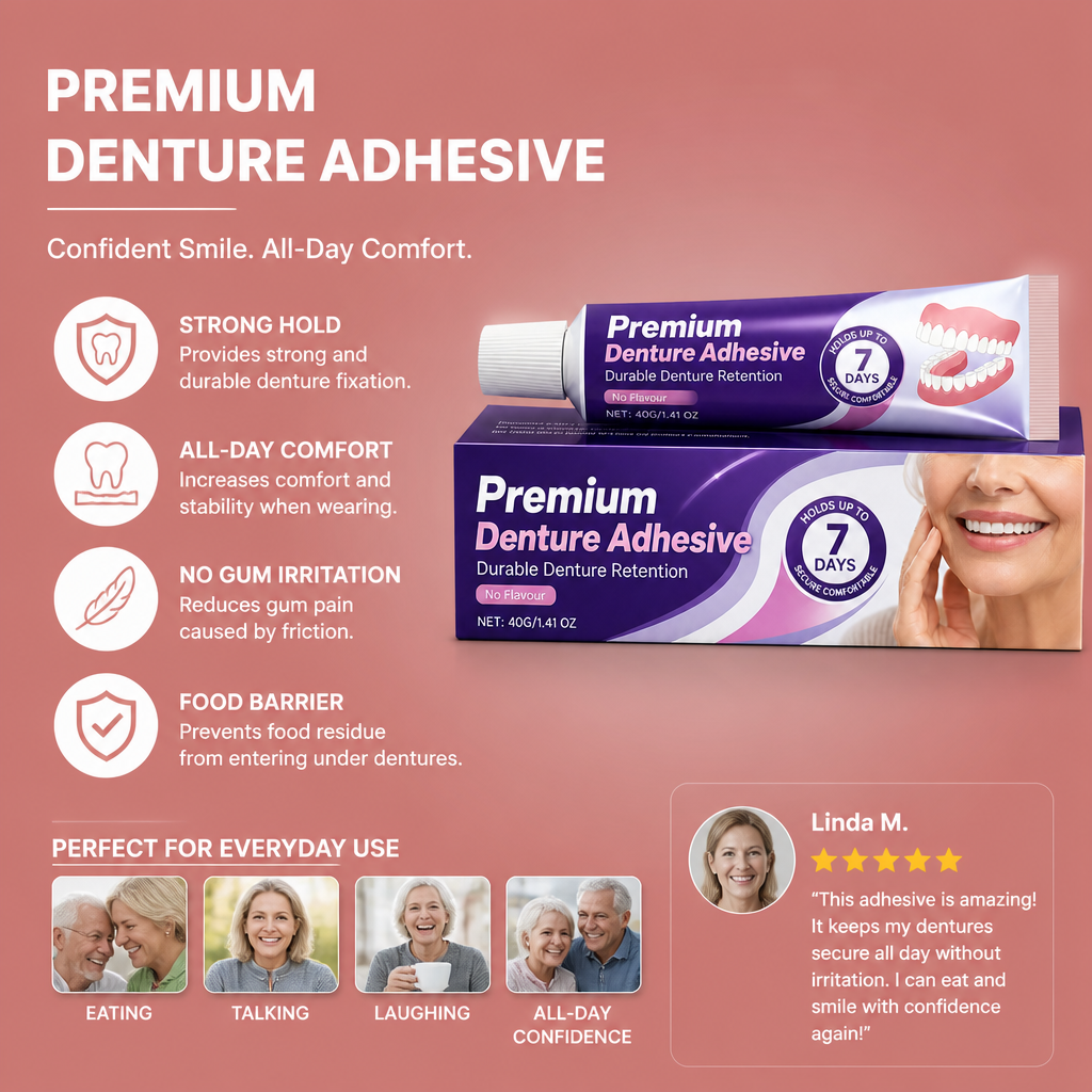 Premium Denture Adhesive – Strong Hold for Comfortable Denture Wear