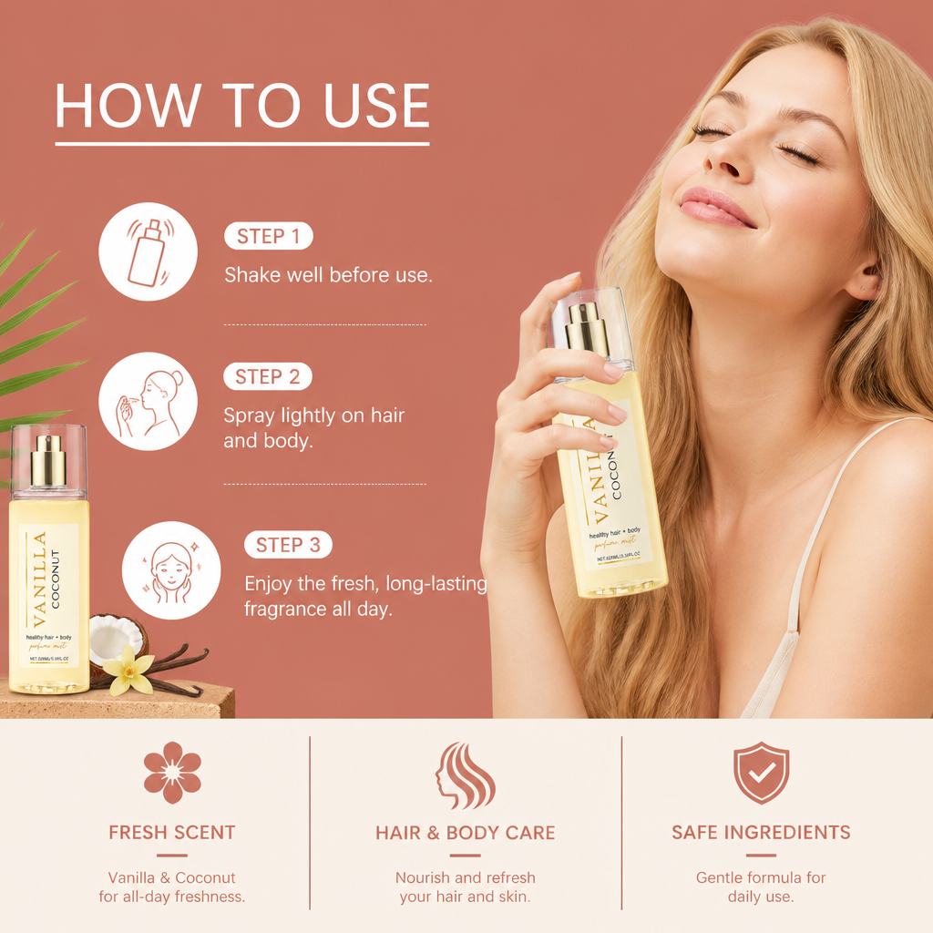Vanilla Coconut Hair & Body Perfume Mist – Soft Scent For Daily Elegance