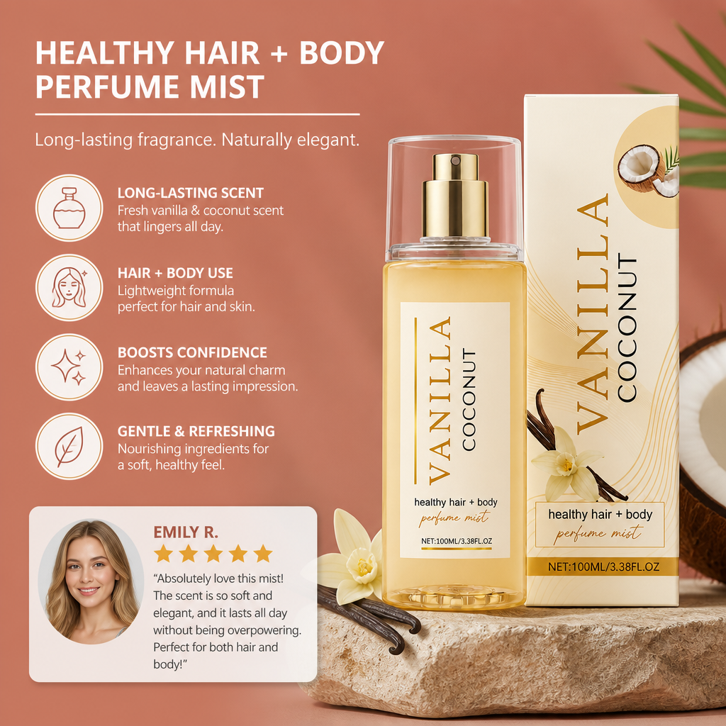 Vanilla Coconut Hair & Body Perfume Mist – Soft Scent For Daily Elegance