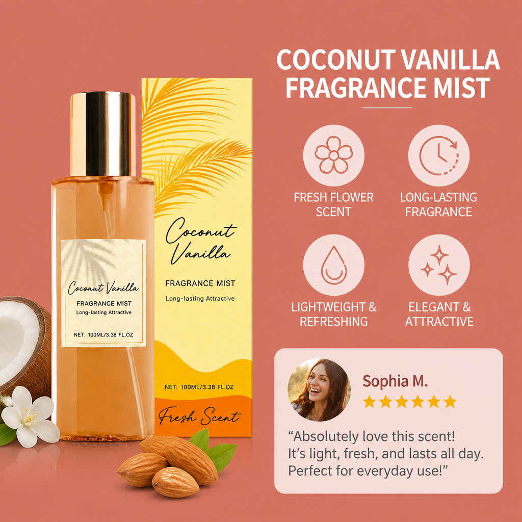 Coconut Vanilla Fragrance Mist – Fresh Floral Scent With Lasting Aroma