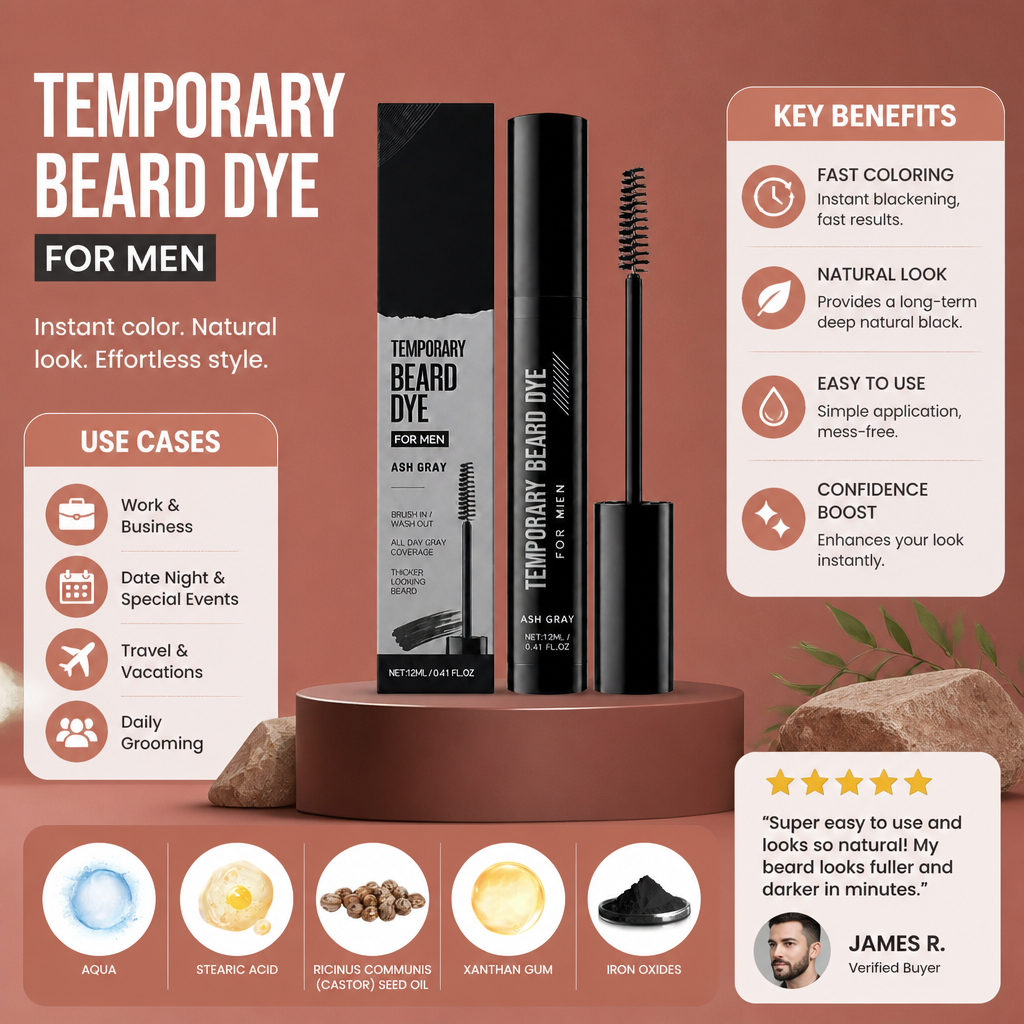 Instant Beard & Eyebrow Color Enhancing Gel – Natural Looking Dark Finish