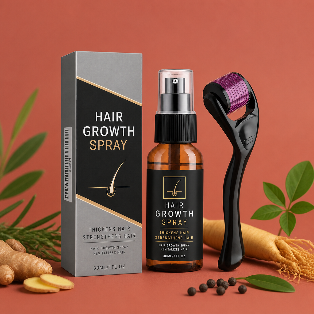 Beard Growth Spray & Roller Set – Strengthens, Thickens, Revitalizes Hair