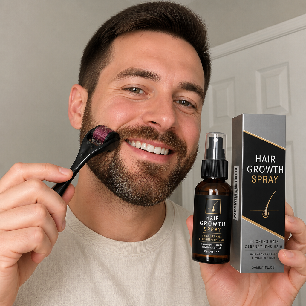 Beard Growth Spray & Roller Set – Strengthens, Thickens, Revitalizes Hair
