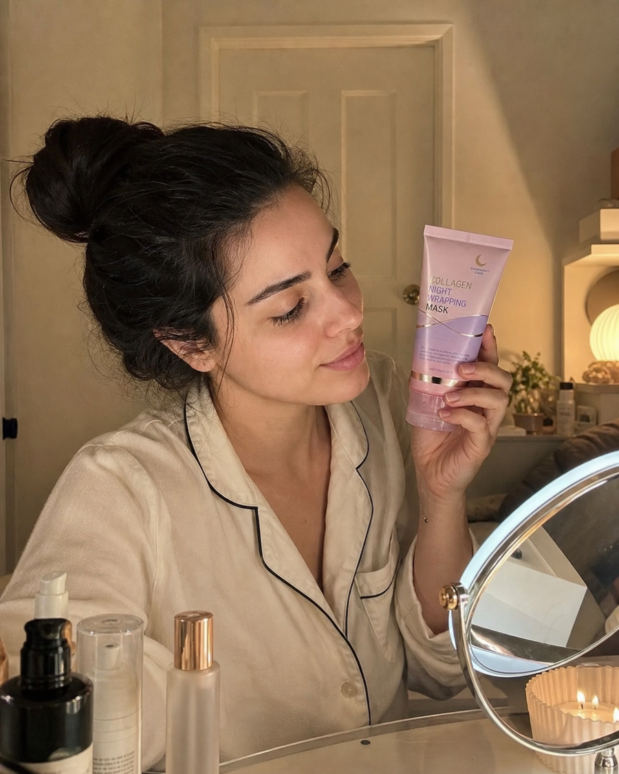 Beauty Britain customer using Korean Collagen Night Wrapping Mask