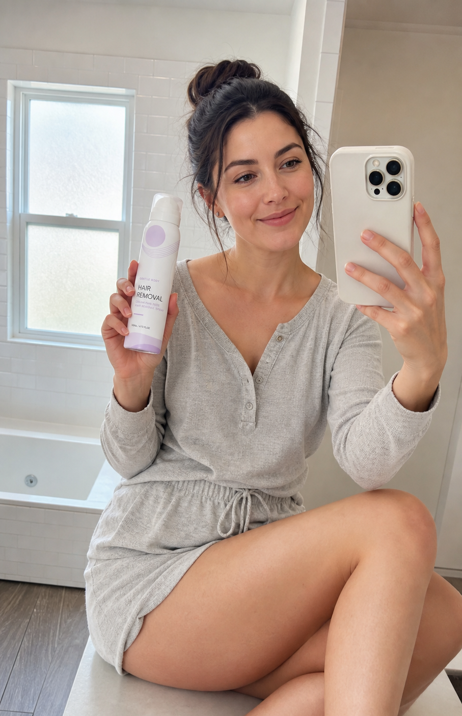 Real woman showing authentic hair removal cream results