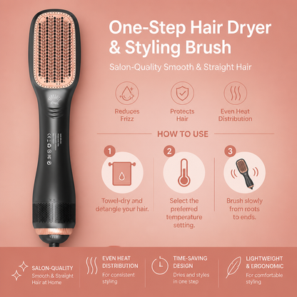 One-Step Hair Dryer & Styling Brush for Salon-Quality Smooth & Straight Hair