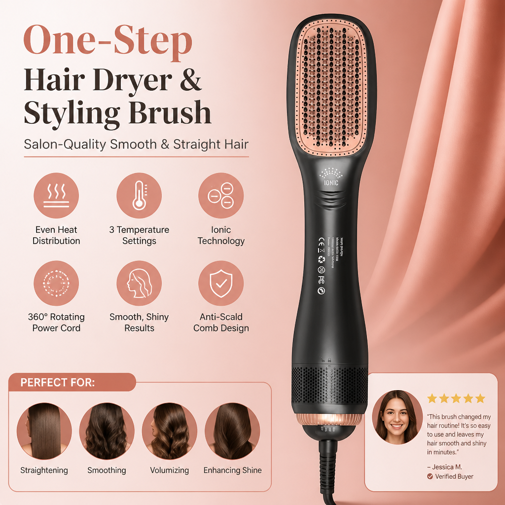 One-Step Hair Dryer & Styling Brush for Salon-Quality Smooth & Straight Hair