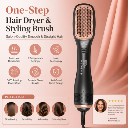 One-Step Hair Dryer & Styling Brush for Salon-Quality Smooth & Straight Hair