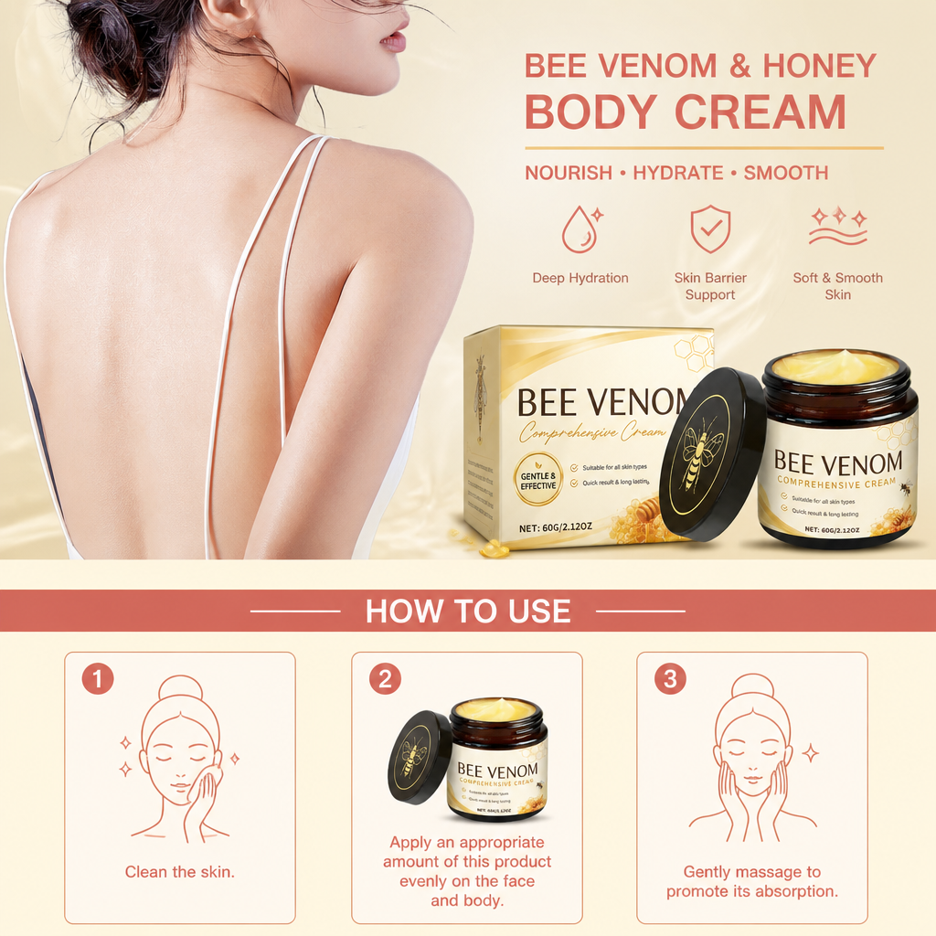 Bee Venom & Honey Body Cream for Soft, Smooth, Hydrated Skin