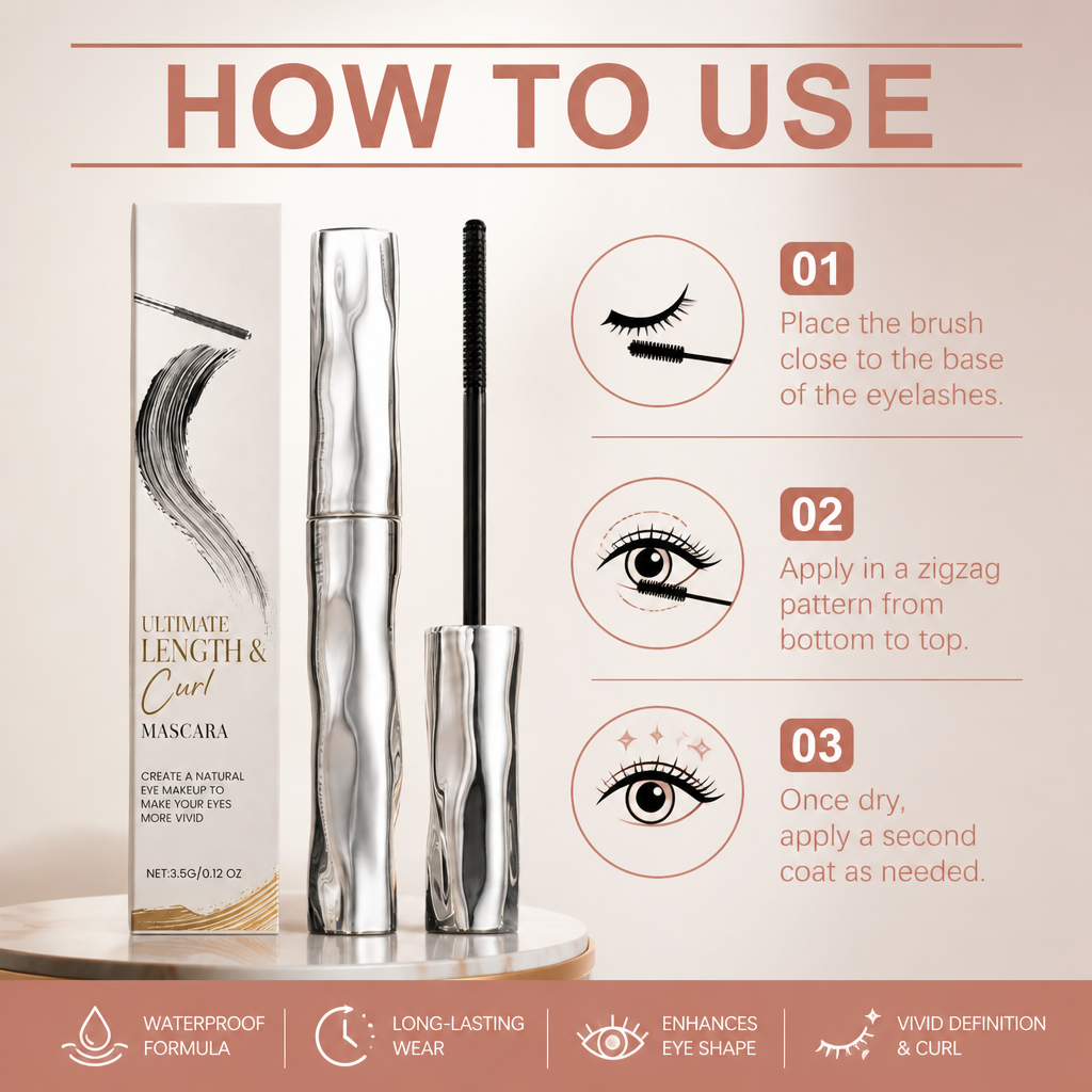 Waterproof Curl & Length Mascara – Long-Lasting Smudge-Proof Formula