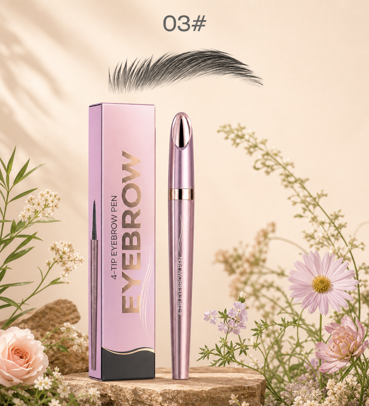 3D Natural-Looking Brow Pen – Waterproof 4-Tip Eyebrow Pencil
