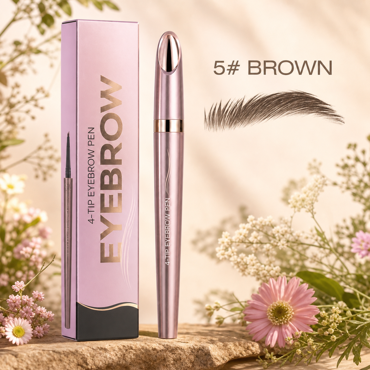 3D Natural-Looking Brow Pen – Waterproof 4-Tip Eyebrow Pencil