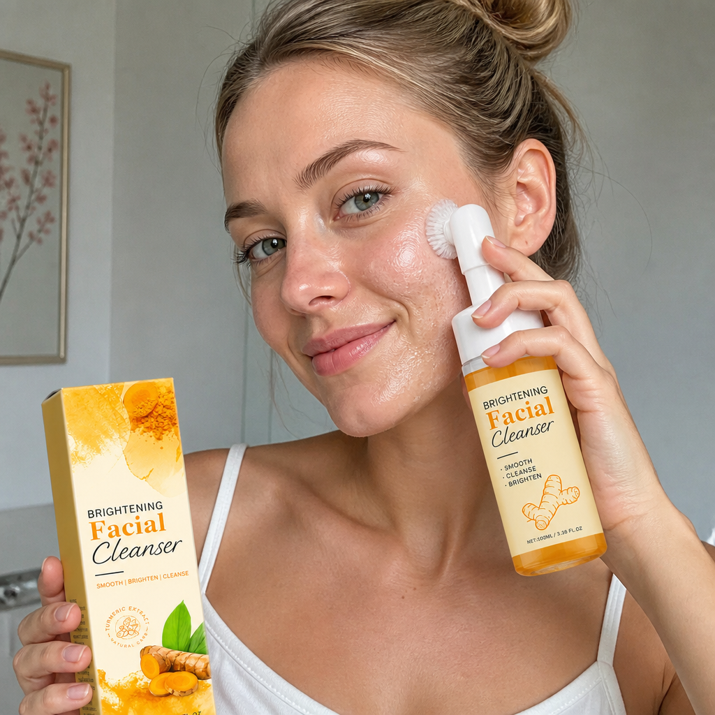 Turmeric Brightening Foaming Facial Cleanser with Soft Silicone Brush