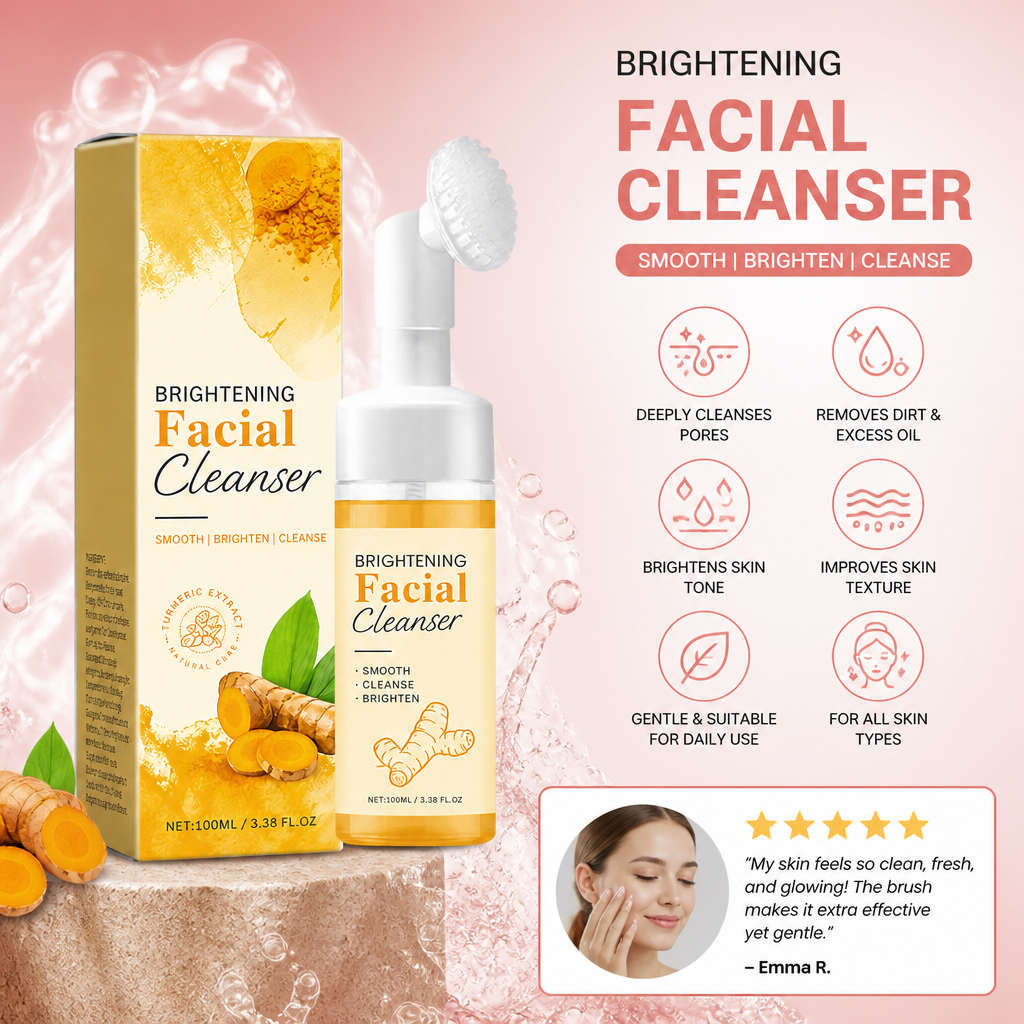 Turmeric Brightening Foaming Facial Cleanser with Soft Silicone Brush