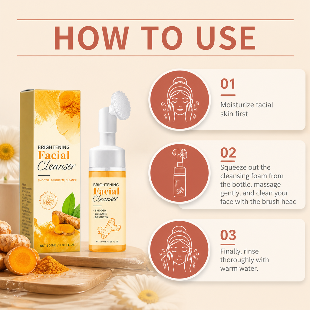 Turmeric Brightening Foaming Facial Cleanser with Soft Silicone Brush