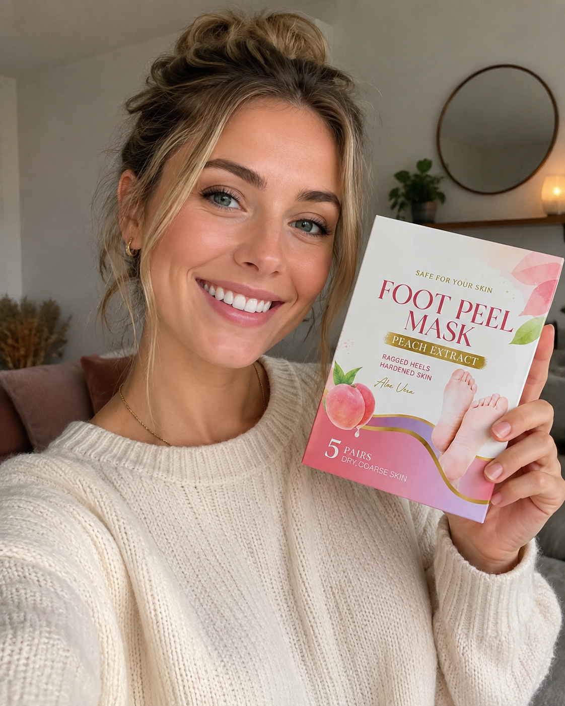 Customer using the Foot Peel Mask at home