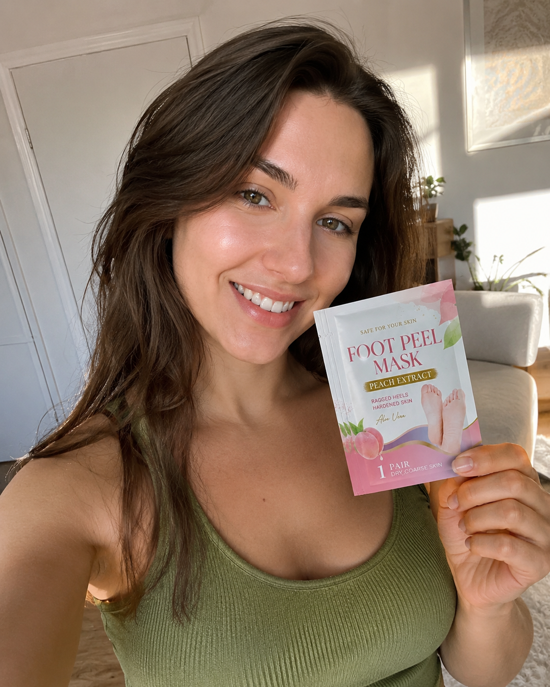 Customer showing product packaging of Foot Peel Mask