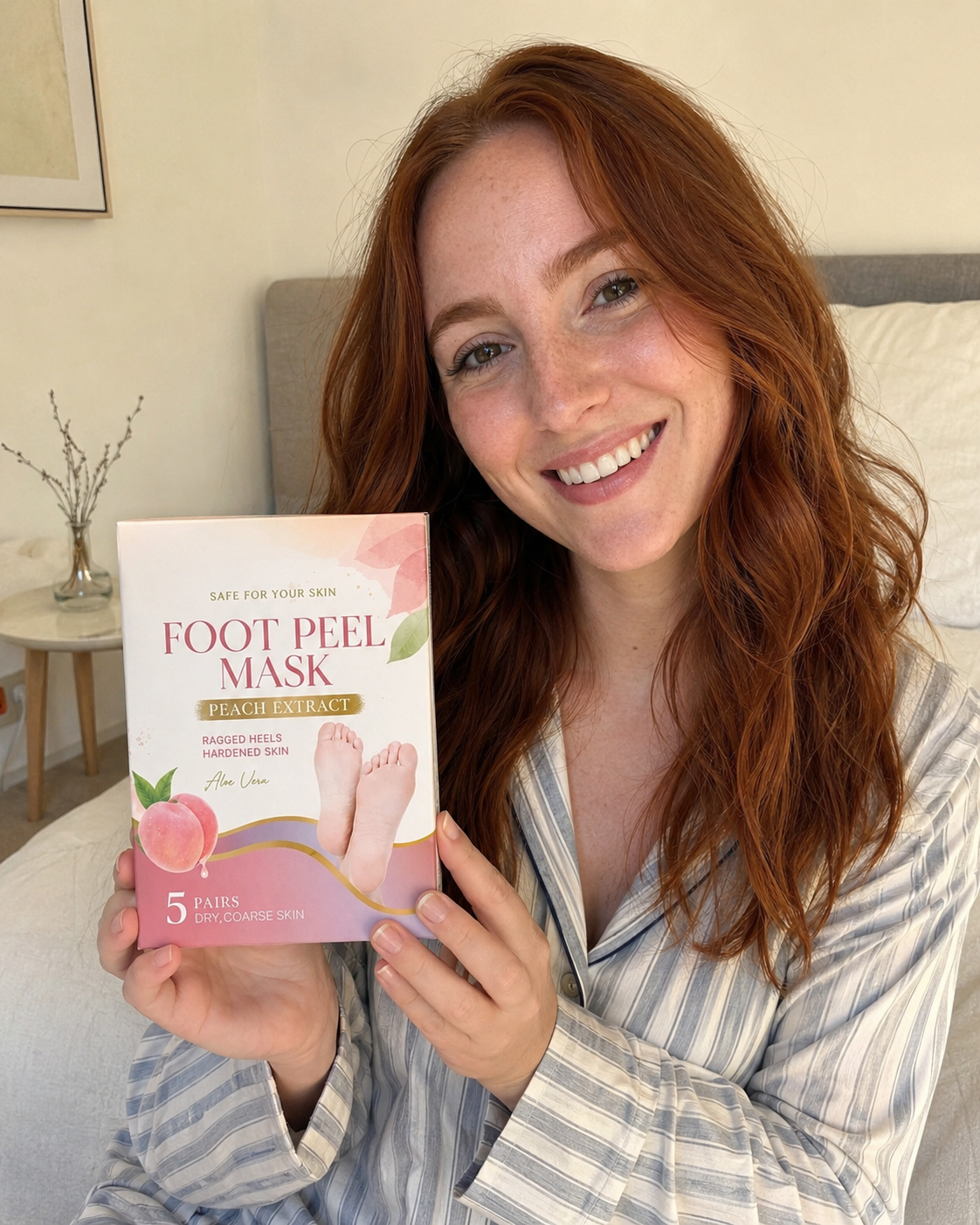 Woman with smooth soft feet after Foot Peel Mask