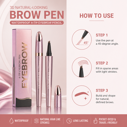 3D Natural-Looking Brow Pen – Waterproof 4-Tip Eyebrow Pencil