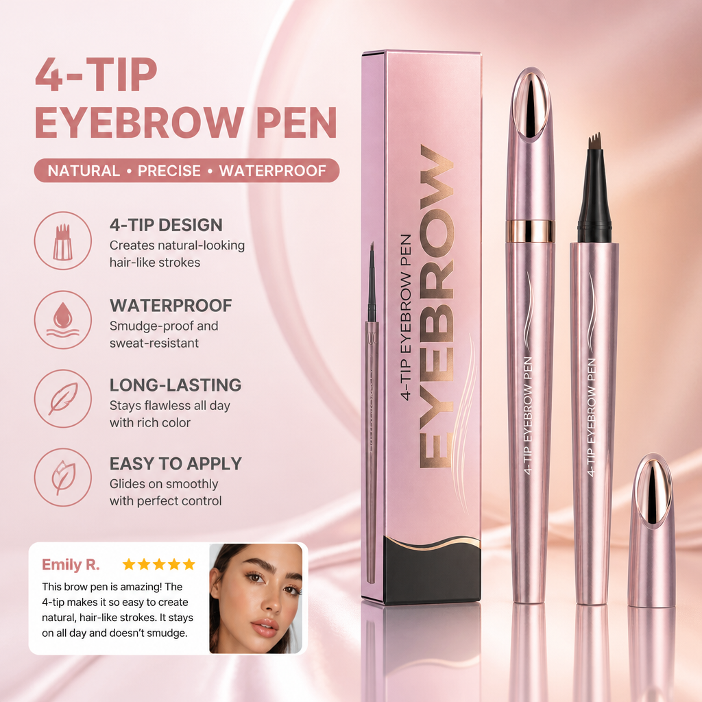 3D Natural-Looking Brow Pen – Waterproof 4-Tip Eyebrow Pencil