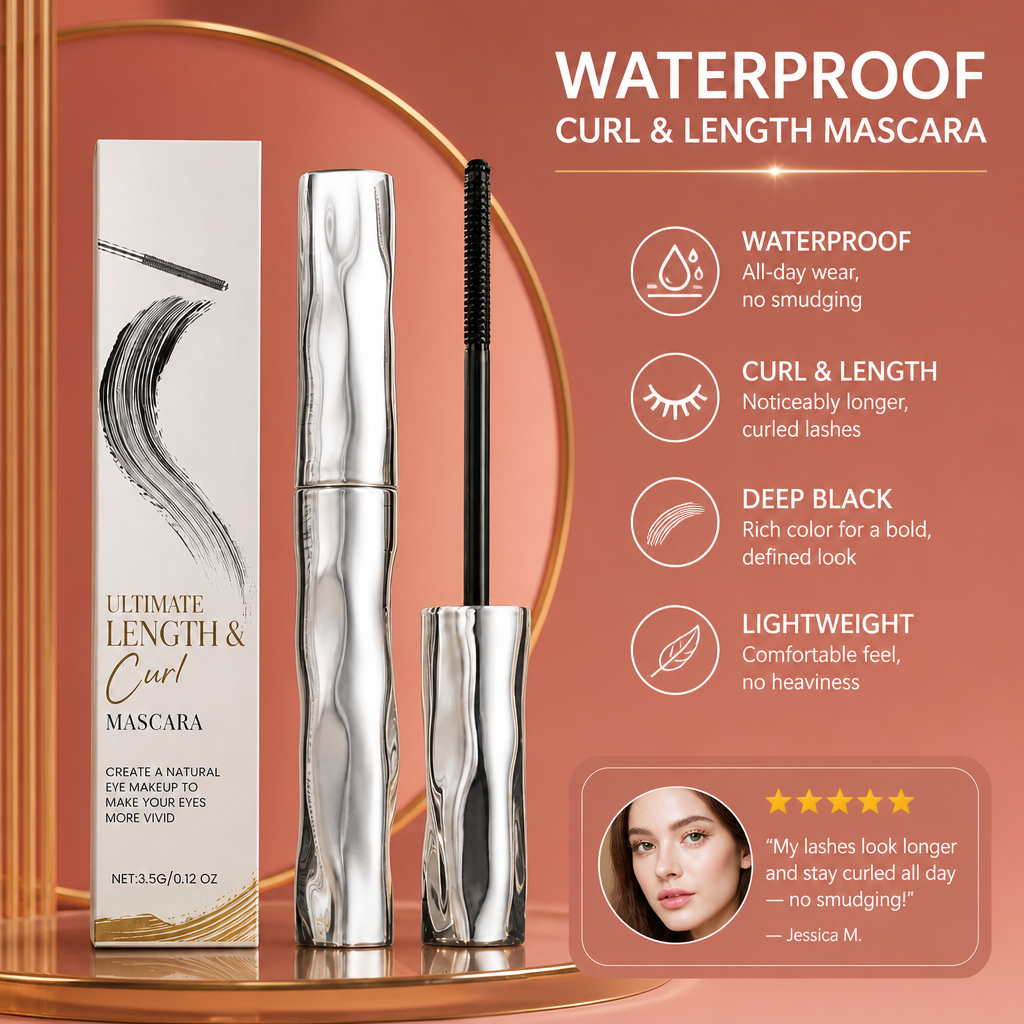 Waterproof Curl & Length Mascara – Long-Lasting Smudge-Proof Formula