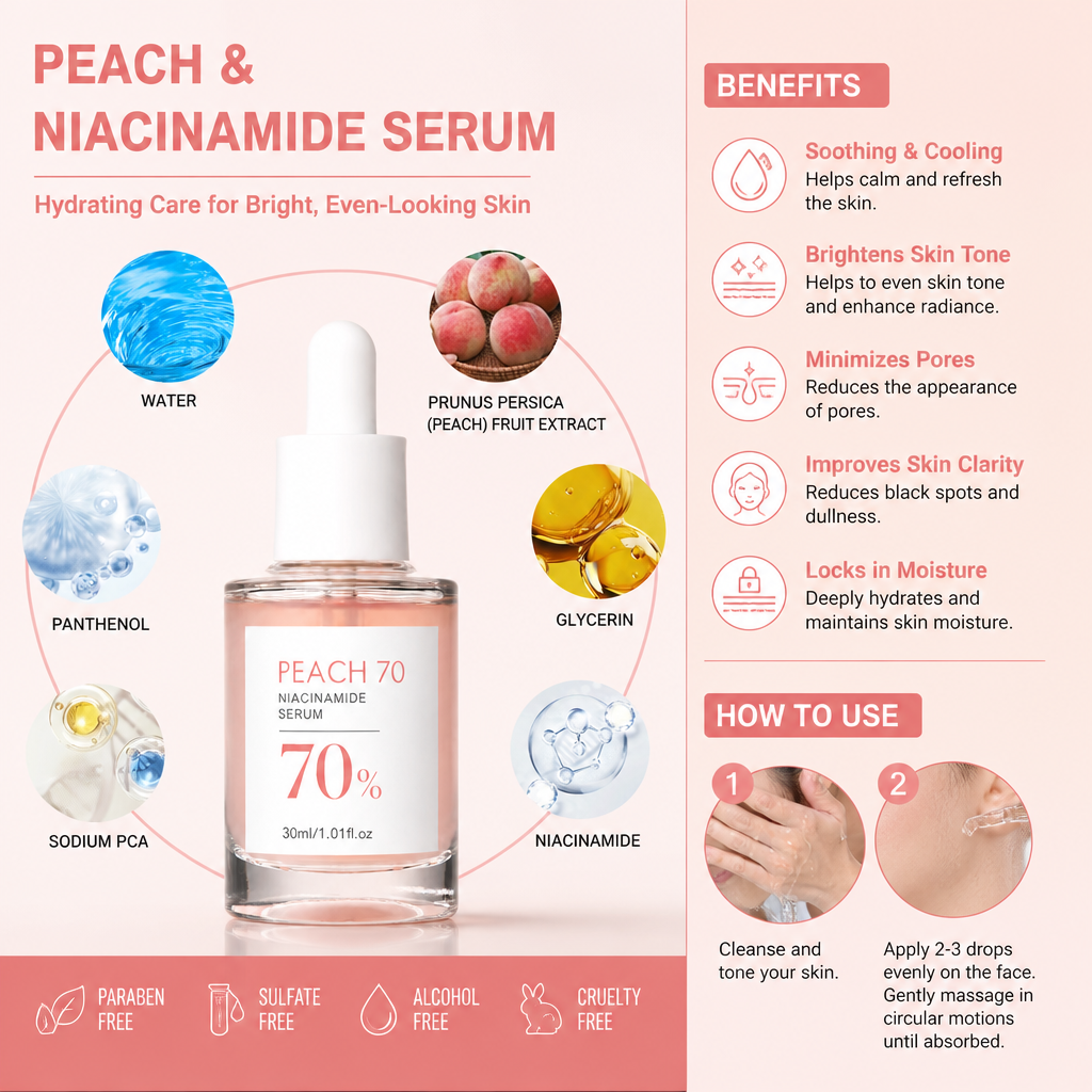 Peach & Niacinamide Serum – Hydrating Care for Bright, Even-Looking Skin