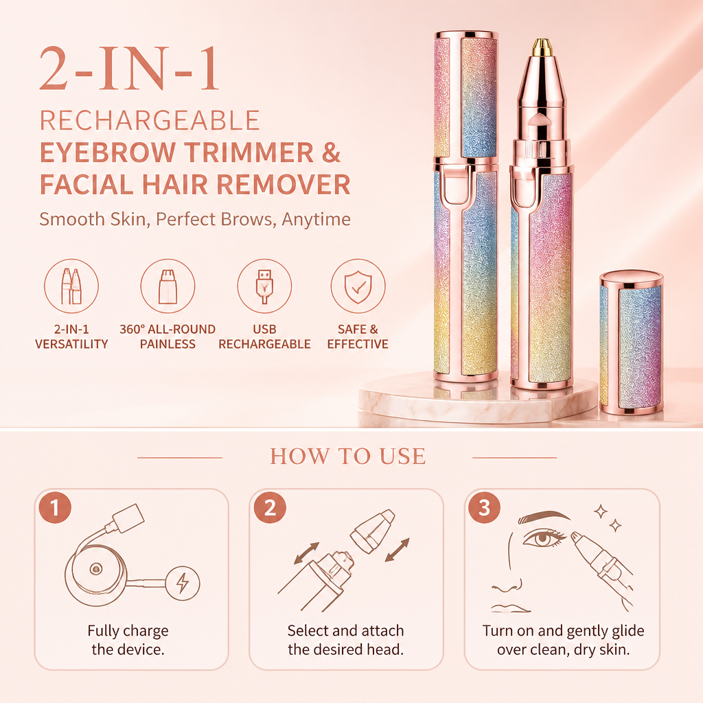 2-in-1 Rechargeable Eyebrow Trimmer & Facial Hair Remover