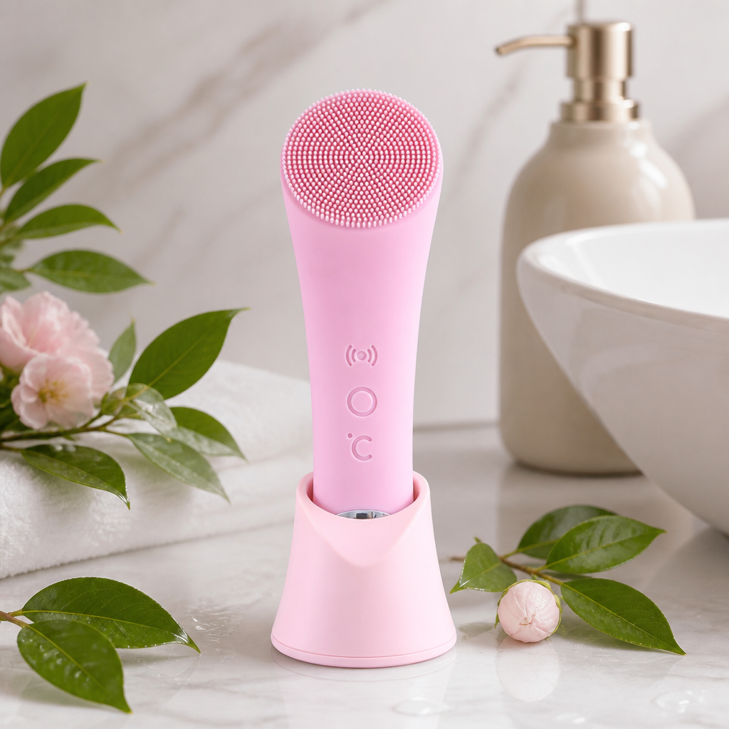 Heated & Vibrating Electric Facial Cleansing Brush with Gentle Exfoliation & Massage