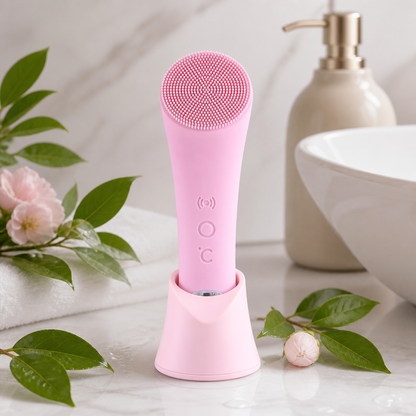 Heated & Vibrating Electric Facial Cleansing Brush with Gentle Exfoliation & Massage