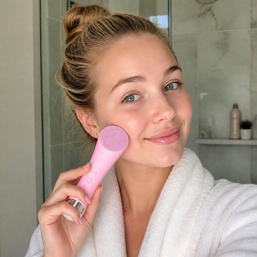 Heated & Vibrating Electric Facial Cleansing Brush with Gentle Exfoliation & Massage