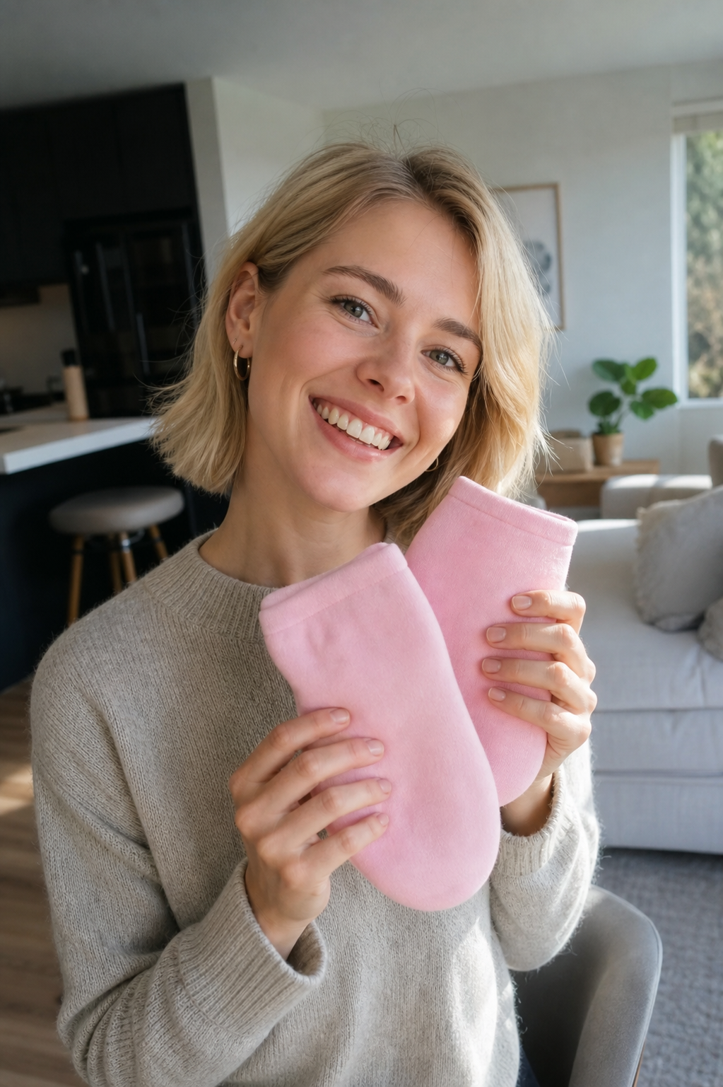 Beauty Britain customer using the Silicone Gel Moisturizing Spa Socks