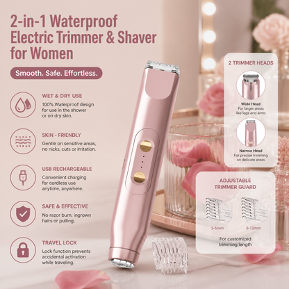 2-in-1 Waterproof Electric Face & Body Trimmer & Shaver for Women