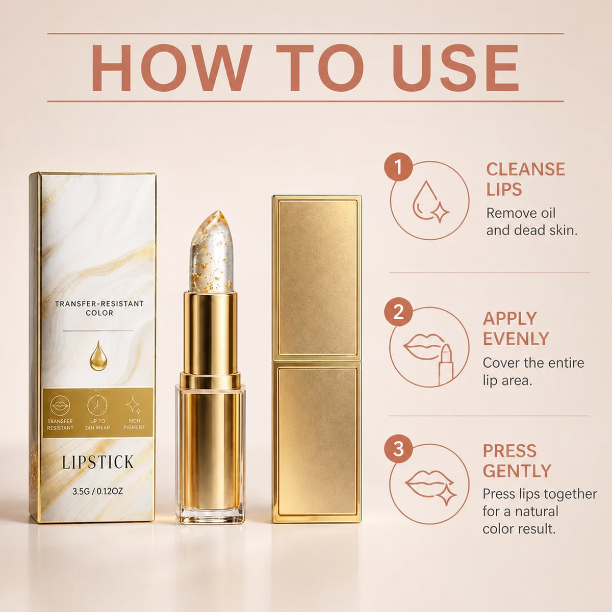 Transfer-Proof Color-Changing Lip Balm with Hyaluronic Acid & Gold